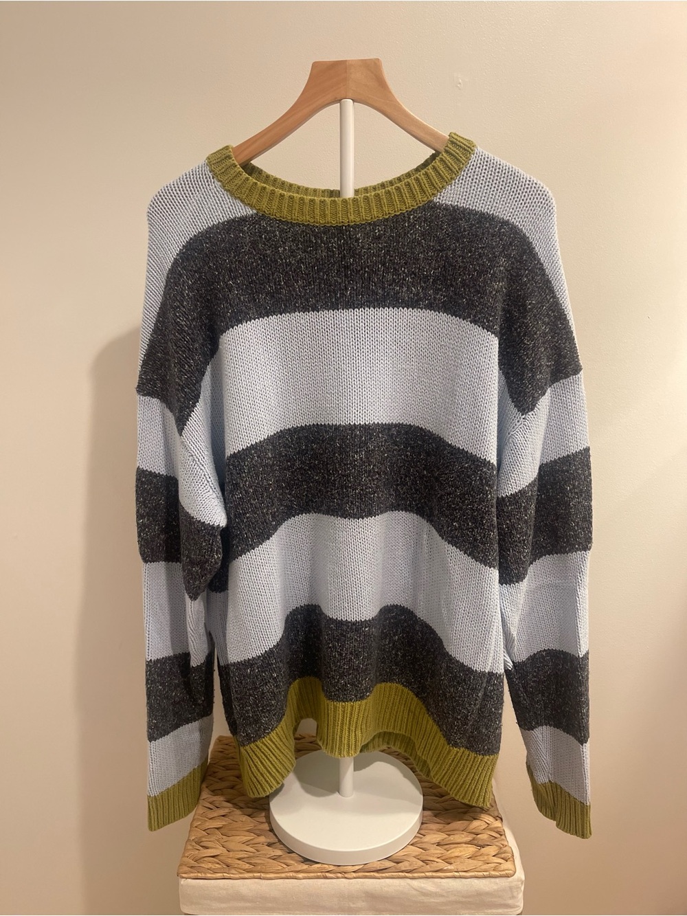 Urban Outfitters Olive Trim, Navy and light blue Striped Sweater